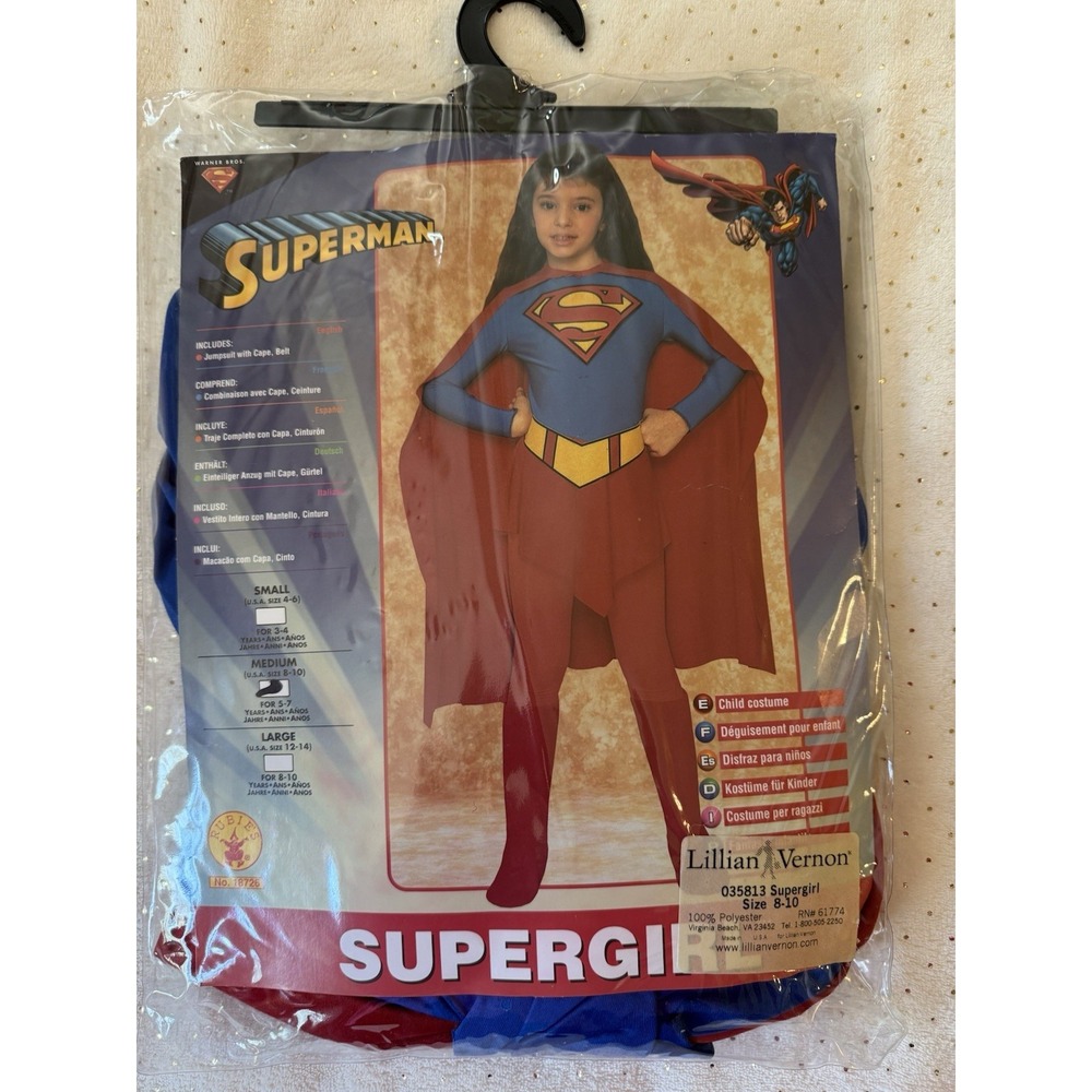 NWT SUPERGIRL COSTUME Med Size 8-10 Girls Rubies New In Bag Halloween Superhero